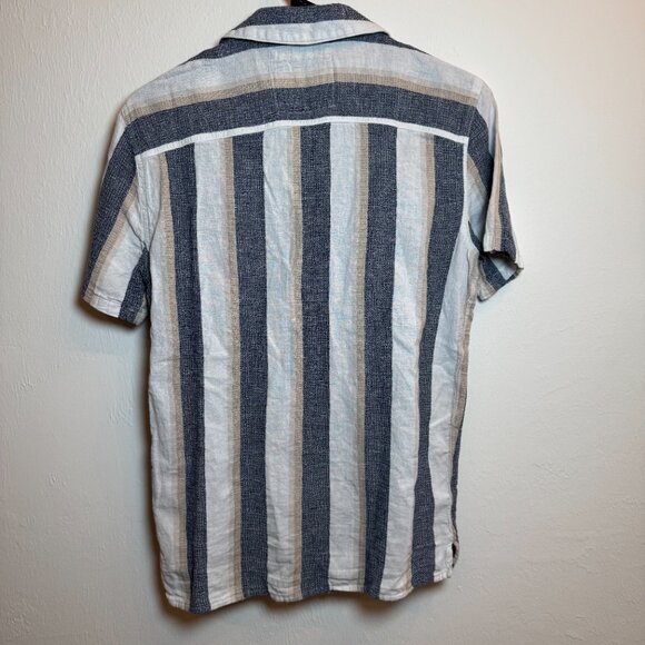 Hollister California Men’s Striped Button Shirt XS Blue Beige Linen Blend Casual - Picture 7 of 7